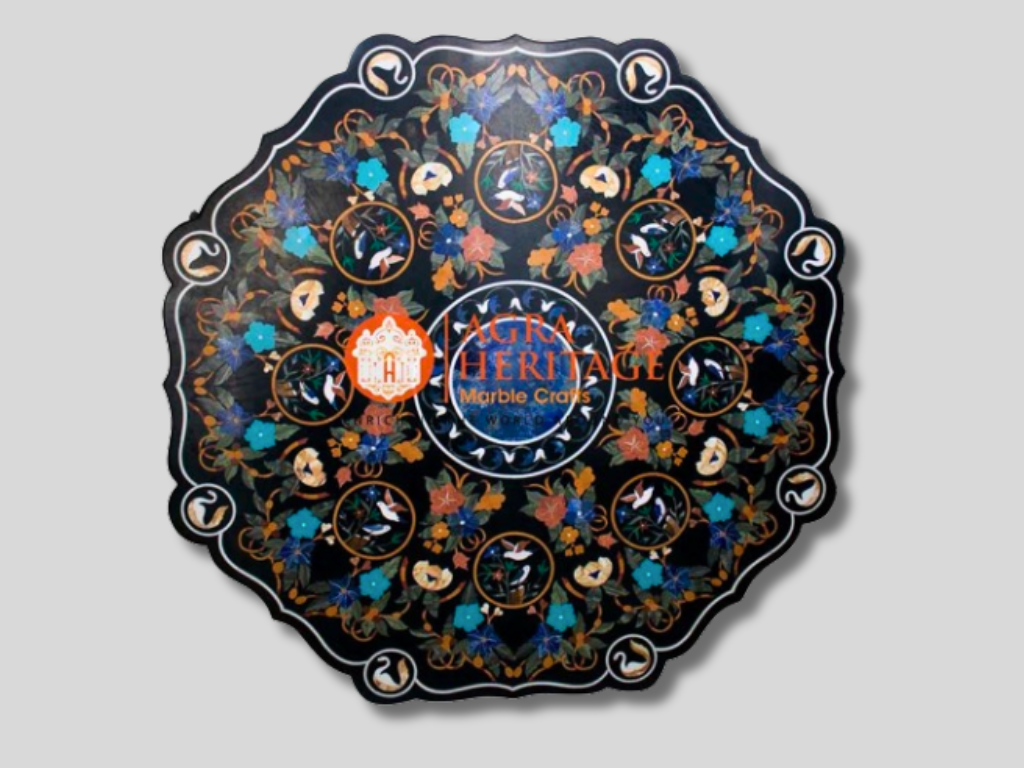 Marble Inlay Top Octagon Dining Table Pietra Dura Inlay Design